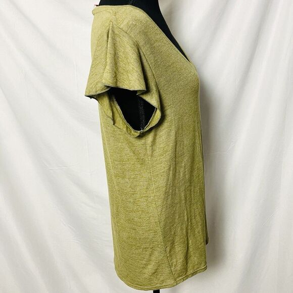 W. by Wantable Shirt Womans V Neck Olive Green Short Flutter Sleeve - Picture 6 of 8